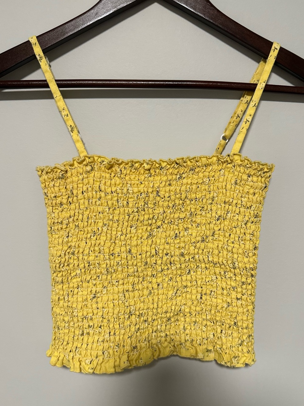 Brandy Melville Smocked Yellow Floral Crop Tank Top